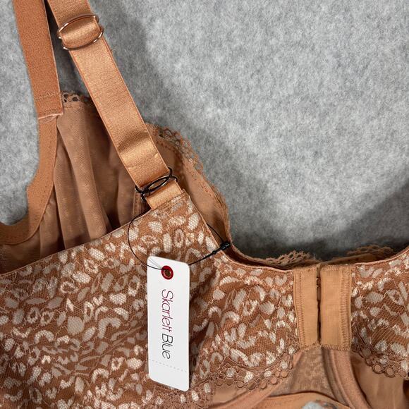 Skarlett Blue Bra‎ 40DDD Tan Balconette Lace Underwire Unlined 336221 NEW $62 - Picture 6 of 12